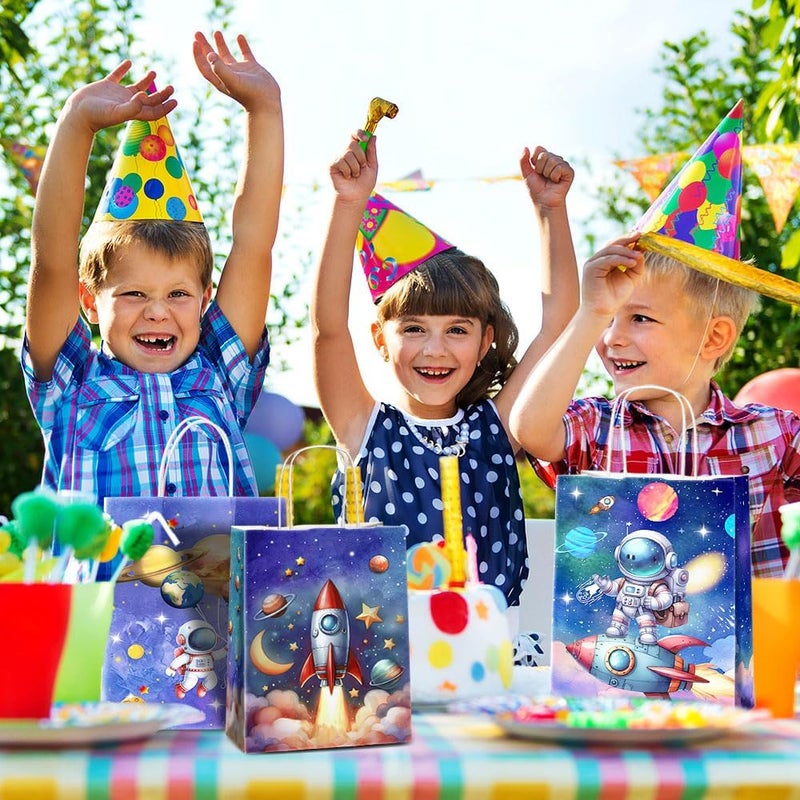 JOYGATHER 24 Pcs Astronaut Party Favor Bags with Handles - Space Galaxy Themed Solar Eclipse Goodie Gift Candy Kraft Paper Bags for Kids Birthday Party Supplies Decorations - Image 5